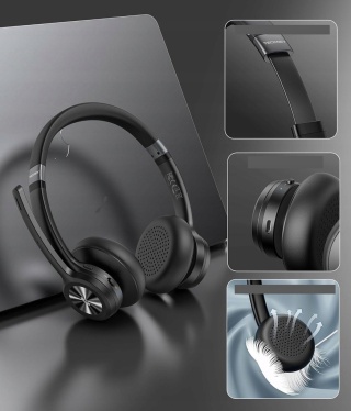 SŁUCHAWKI BEZPRZEWODOWE TECKNET TK-HS012 CZARNE MIKROFON REDUKCJA SZUMÓW