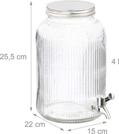 Słój Dozownik napojów z kranem odkręcany Szklany 4l