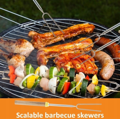 WIDELEC OGNISKOWY KIJ DO KIEŁBASY KIJKI WIDELCE NA GRILLA TELESKOPOWE 8 SZT