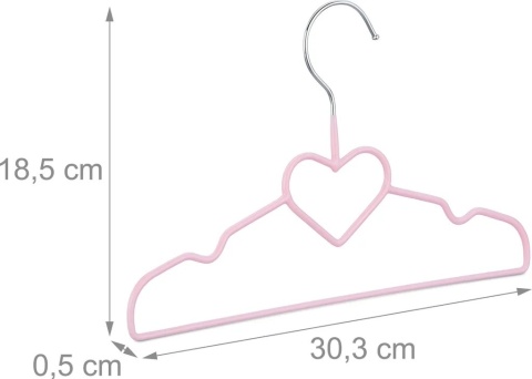 WIESZAK Wieszaki dla dzieci metalowe 20 szt. RÓŻOWE Z SWERCEM