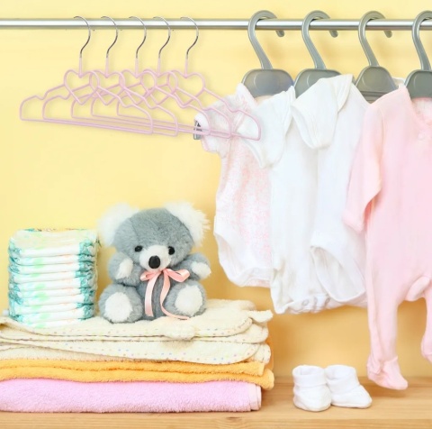 WIESZAK Wieszaki dla dzieci metalowe 20 szt. RÓŻOWE Z SWERCEM