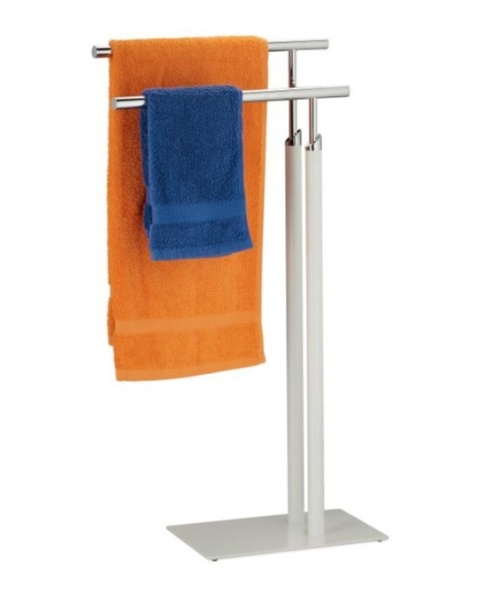 Wieszak schodkowy łazienkowy na ręczniki wolnostojący biało srebrny METAL