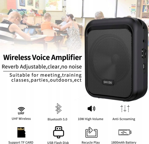 Wzmacniacz głosu, Głośnik przenośny Shidu S40 czarny 10 W