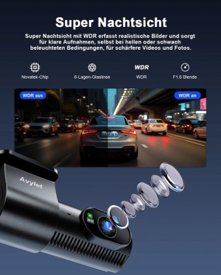 AVYLET Kamera Samochodowa 4K 1080P Przód Tył WiFi GPS Nocny Tryb 170° 150°