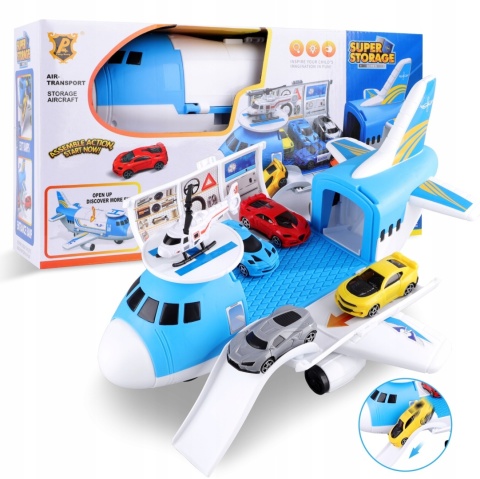 DUŻY SAMOLOT TRANSPORTOWY ROZKŁADANY Otwierany - 5 samochodów + helikopter w zestwie DUŻY SAMOLOT TRANSPORTOWY ROZKŁADANY Otwierany - 5 samochodów + helikopter w zestwie