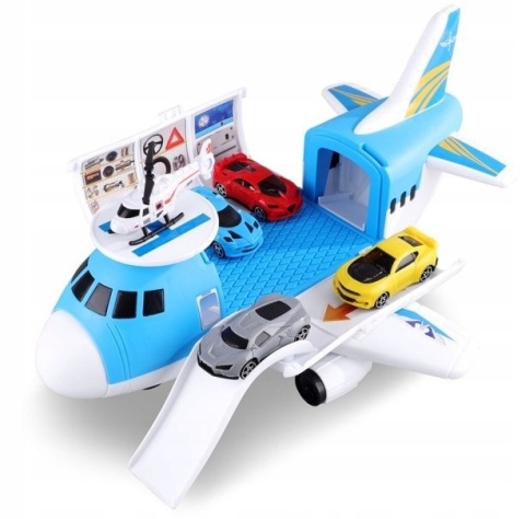 DUŻY SAMOLOT TRANSPORTOWY ROZKŁADANY Otwierany - 5 samochodów + helikopter w zestwie DUŻY SAMOLOT TRANSPORTOWY ROZKŁADANY Otwierany - 5 samochodów + helikopter w zestwie