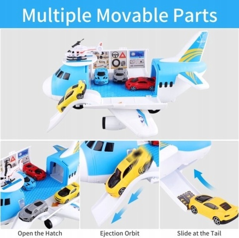 DUŻY SAMOLOT TRANSPORTOWY ROZKŁADANY Otwierany - 5 samochodów + helikopter w zestwie DUŻY SAMOLOT TRANSPORTOWY ROZKŁADANY Otwierany - 5 samochodów + helikopter w zestwie
