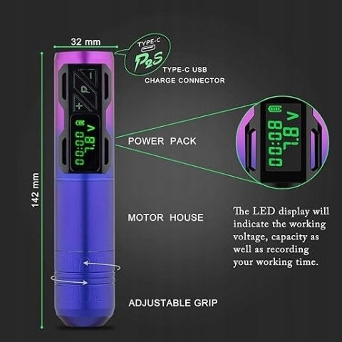 EZ Zestaw Bezprzewodowej Maszynki do Tatuażu z Obrotowym Piórem P2S