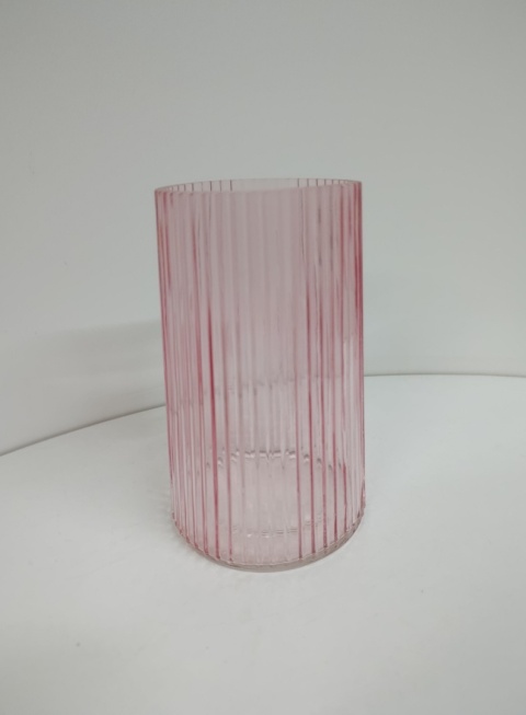 Elegancki różowy wazon ze żłobionego szkła – 20 cm
