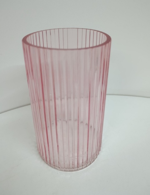 Elegancki różowy wazon ze żłobionego szkła – 20 cm