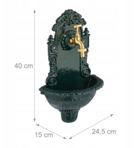 Fontanna ścienna umywalka zewnętrzna vintage Relaxdays zielona