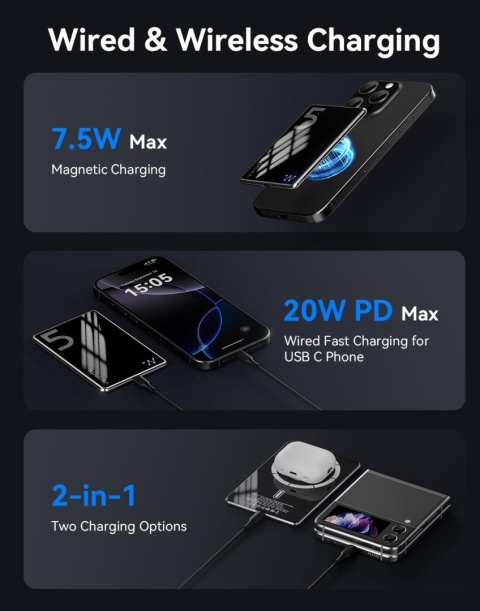 Powerbank KUULAA KL-YD67 Ultra-cienka magnetyczna ładowarka bezprzewodowa 15 W 5000 mAh