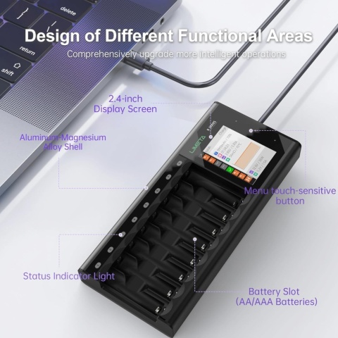 LIMETA Inteligentna Ładowarka R8 Do Akumulatorów AA AAA 8-Gniazdowa