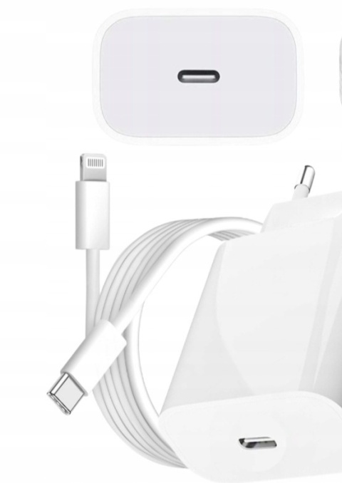 Ładowarka sieciowa zestaw 3 szt USB typ C do Apple 25 W CA-15T-F biały + kable