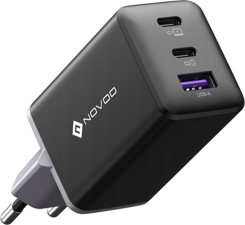 Novoo Ładowarka GaN 67W USB-C 3 Porty Szybkie Ładowanie PD 100W iPhone Mac