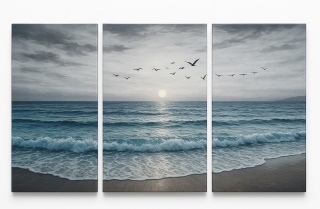 Obraz Tryptyk – Morze / Fale / Ptaki – 3-częściowy