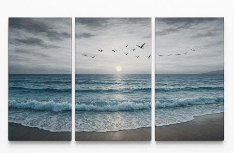 Obraz Tryptyk – Morze / Fale / Ptaki – 3-częściowy