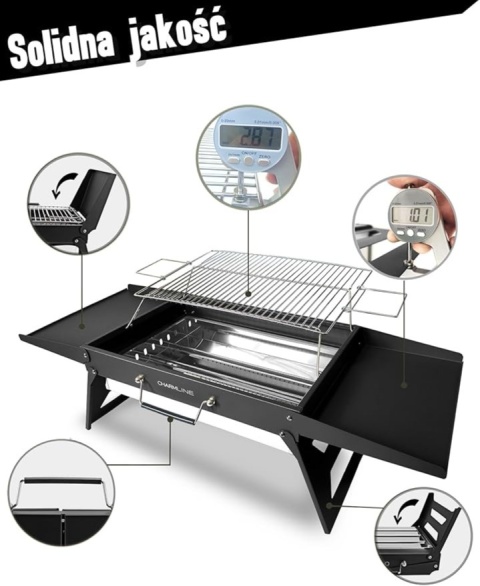 PRZENOŚNY GRILL WĘGLOWY BBQ, SKŁADANY MINI GRILL ZE STALI NIERDZEWNEJ NA KEMPING