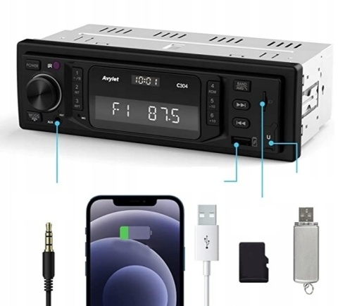 Radio samochodowe Avylet C304 1-DIN AM/FM/RDS USB AUX bluetooth - brak kabli