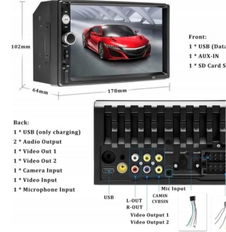 Radioodtwarzacz CAMECHO Double Din Bluetooth Car Radio z pilotem 7 cali