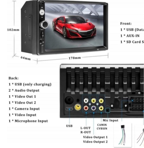 Radioodtwarzacz CAMECHO Double Din Bluetooth Car Radio z pilotem 7 cali