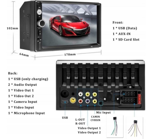 Radioodtwarzacz CAMECHO Double Din Bluetooth Car Radio z pilotem 7 cali