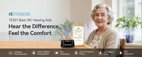 Retekess TE201 Akumulatorowy aparat słuchowy, OTC, redukcja szumów