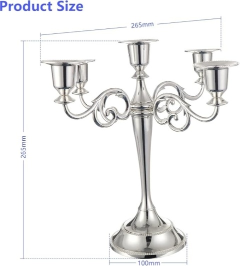 Świecznik 5-ramienny metalowy stojak na świecie stożkowe
