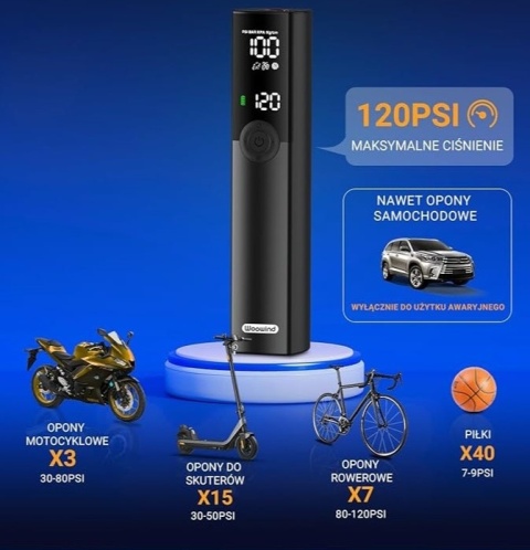 Woowind BP188 Elektryczna pompka rowerowa do opon , 150 PSI + ładowarka samochodowa