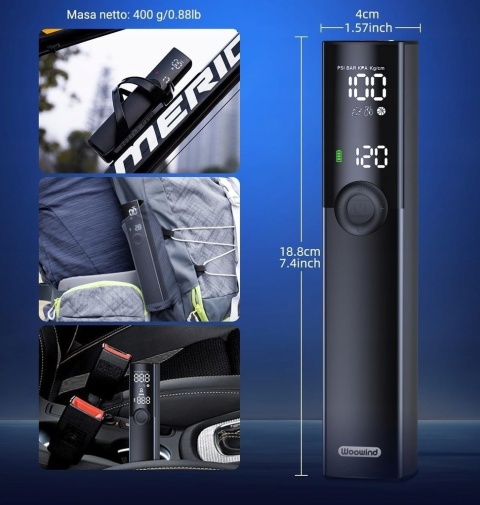 Woowind BP188 Elektryczna pompka rowerowa do opon , 150 PSI + ładowarka samochodowa