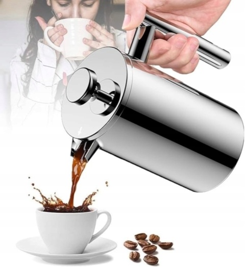 ZAPARZACZ DO HERBATY KAWY ZIÓŁ NIERDZEWNY DZBANEK STALOWY 1L SREBRNY