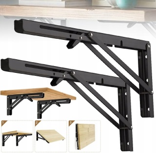 ZESTAW 2X KĄTOWNIK SKŁADANY WSPORNIK POD PÓŁKĘ STÓŁ BLAT CZARNY 450MM