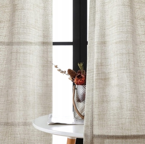 Zasłony Melodieux Linen Look 245 cm x 140 cm 2szt. Beżowe na taśmie