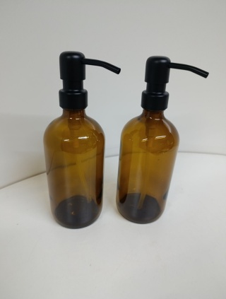 2 x BUTELKA SZKLANA z pompką dozownikiem na mydło szampon płyn do kąpieli 0,5 L + naklejki