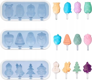 3x Foremki Silikonowe do Lodów z Pokrywką i Patyczkami Zestaw