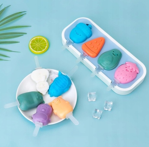 3x Foremki Silikonowe do Lodów z Pokrywką i Patyczkami Zestaw