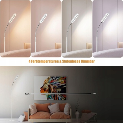 AMDELNE Lampa Podłogowa LED 12W Biała z Pilotem 1200lm