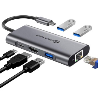 Adapter Hub USB C Przejściówka 6 w 1 HDMI LAN USB 3.0 UltechSmart