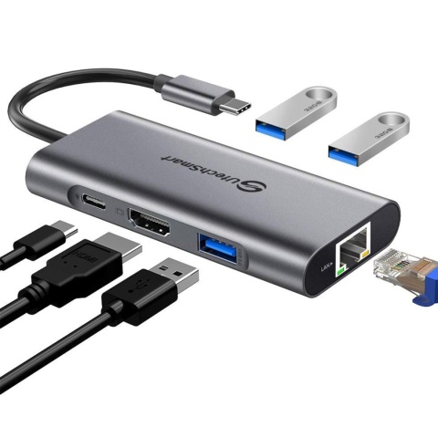Adapter Hub USB C Przejściówka 6 w 1 HDMI LAN USB 3.0 UltechSmart