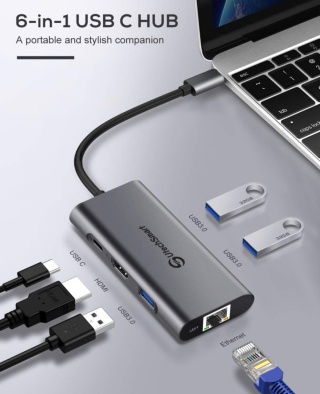 Adapter Hub USB C Przejściówka 6 w 1 HDMI LAN USB 3.0 UltechSmart