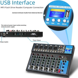 MIKSER 7 KANAŁOWY ANALOGOWY Depusheng HT7 USB MP3