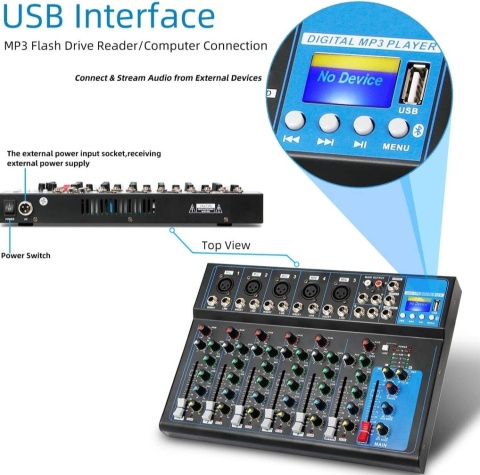 MIKSER 7 KANAŁOWY ANALOGOWY Depusheng HT7 USB MP3