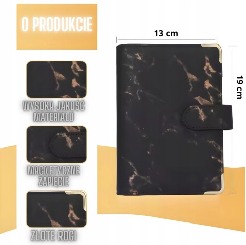 PLANER BUDŻETOWY DO OSZCZĘDZANIA DZIENNIK NOTES CZARNY ZŁOTY Z KOPERTAMI