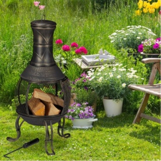 Kominek ogrodowy, Palenisko ogrodowe Relaxdays żeliwne 89x45 cm styl aztecki