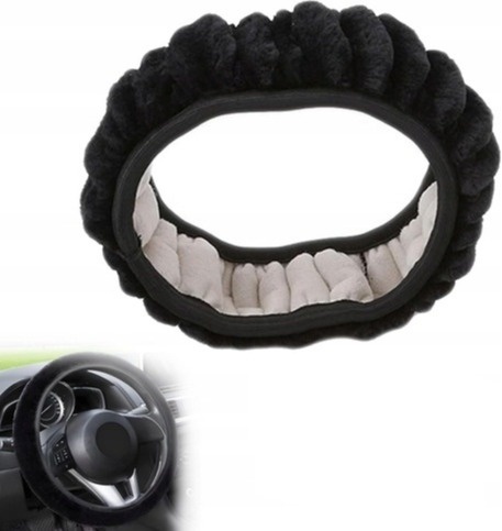 Pluszowa osłona kierownicy,uniwersalny pluszowy pokrowiec czarny 38 cm