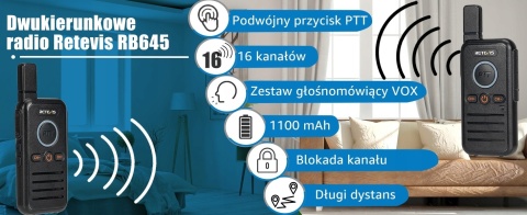 Retevis RB645 Walkie Talkie, Radio PMR446, Podwójne radio PTT, USB C, VOX, 3KM