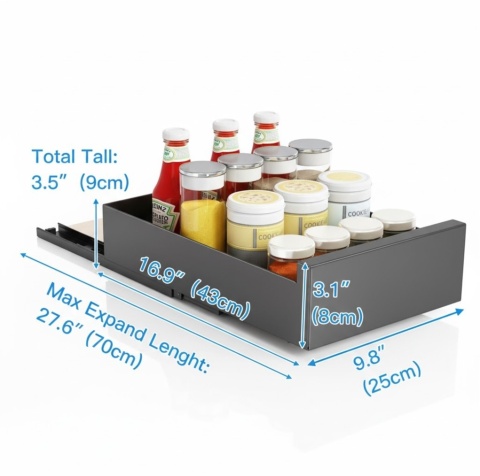 Szuflada teleskopowa SAYZH front czarny 43 x 25 x 8 cm