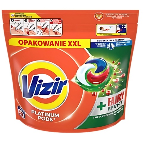 Vizir Platinum Pods + Fairy Effect Kapsułki do Prania Uniwersalne 50 Sztuk