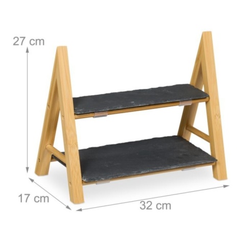 Bambusowy stojak do serwowania z łupkowymi talerzami Relaxdays, patera