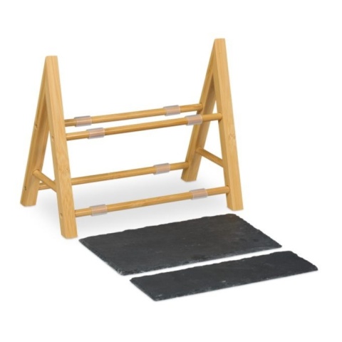 Bambusowy stojak do serwowania z łupkowymi talerzami Relaxdays, patera